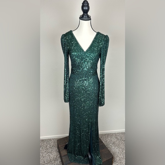 XSCAPE Women’s long sleeve sequence Green size 6 - Picture 4 of 7